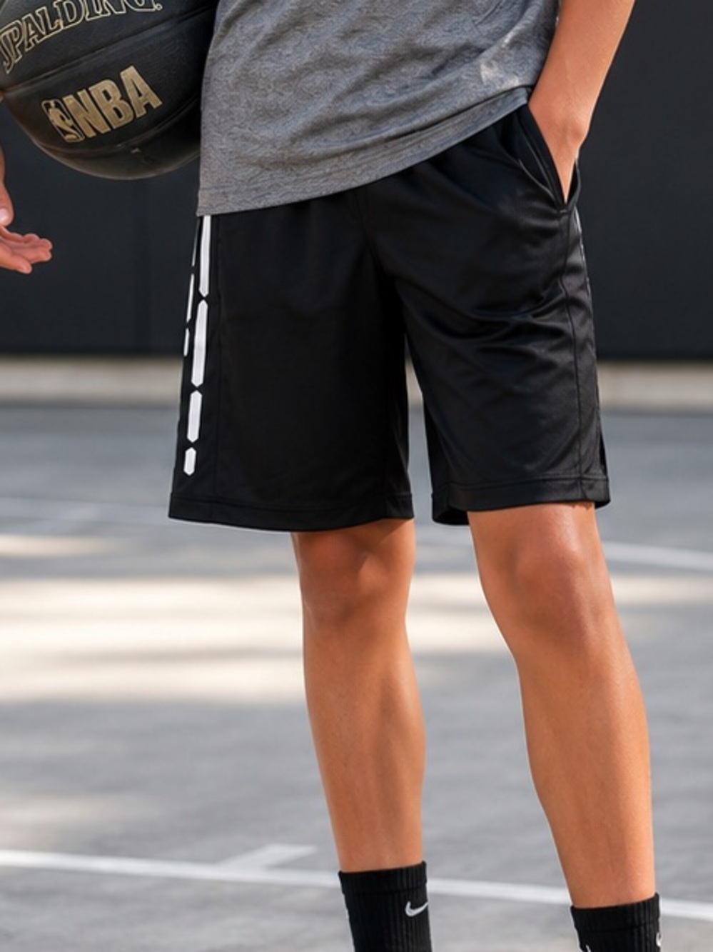 all in motion Black Men's Athletic Shorts with White Side Accents